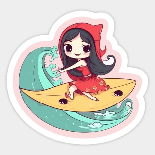 Surfing girl kawaii style Sticker